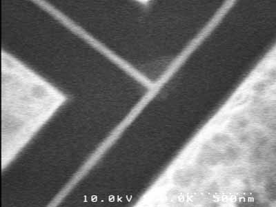 The micrograph shows a T-junction of Ni nanowires.